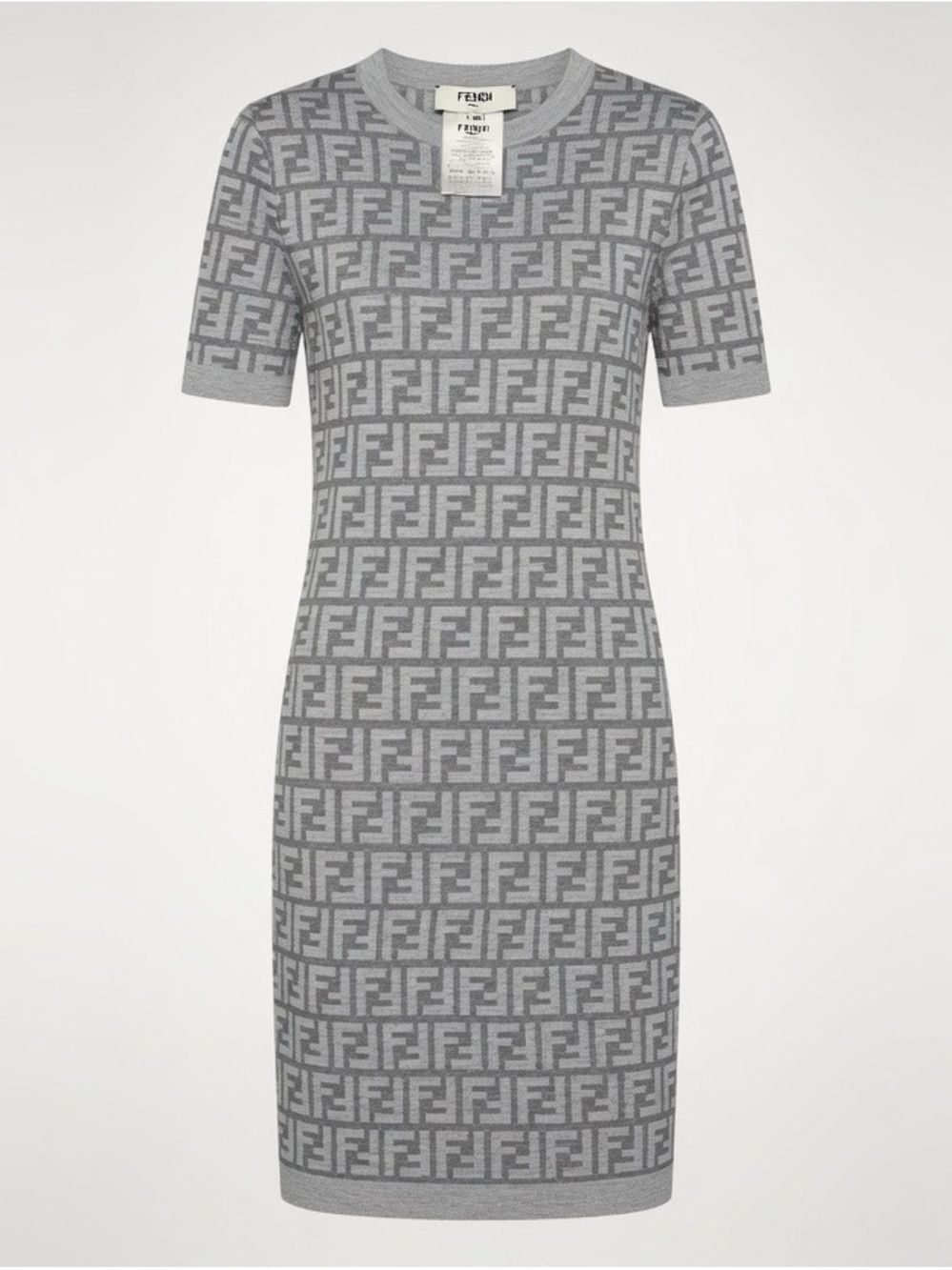 Fendi Light Grey FF Logo Knit Midi Dress